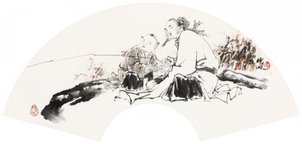 书画家胡鹏图（金旭）作品拍卖回顾：2013年 《烟波钓徒》 带框